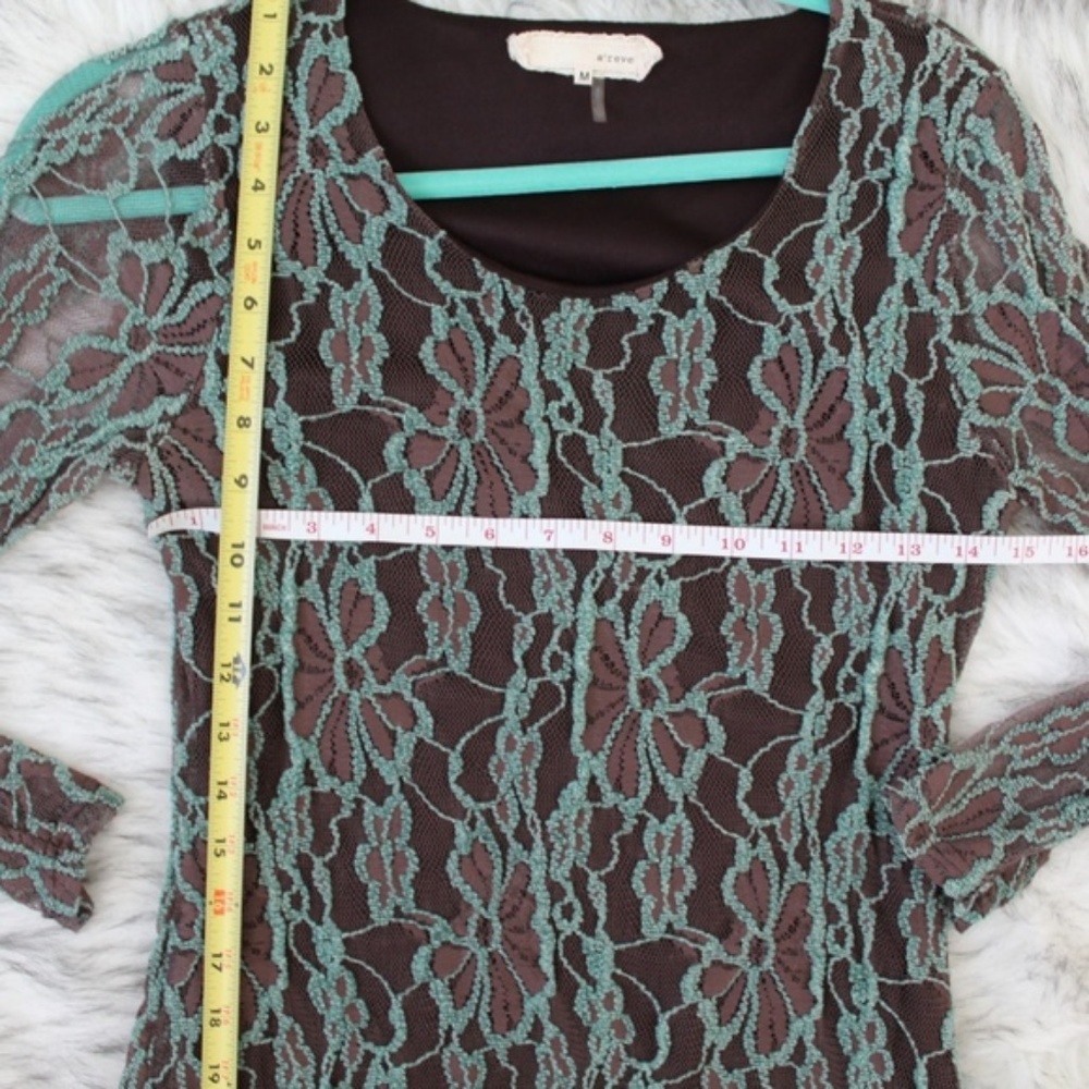 A'reve Lace Ruffle Tier Hem Dress in Brown & Teal - Picture 4 of 7